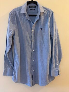 U.S. Polo Assn. Light Blue Long Sleeve Button Down Dress Shirt, Neck 16, 34-35